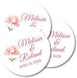 Simple wedding favor sticker with pink floral accent
