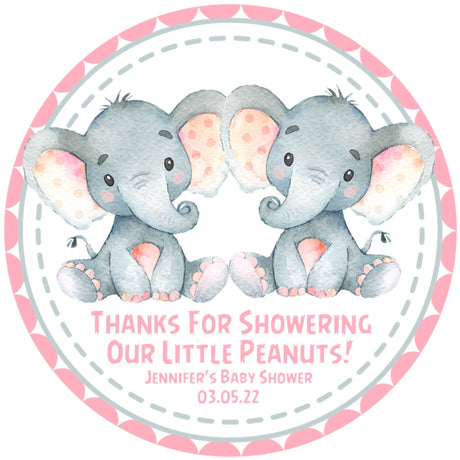Single and twin elephant baby shower stickers for favors and decorations