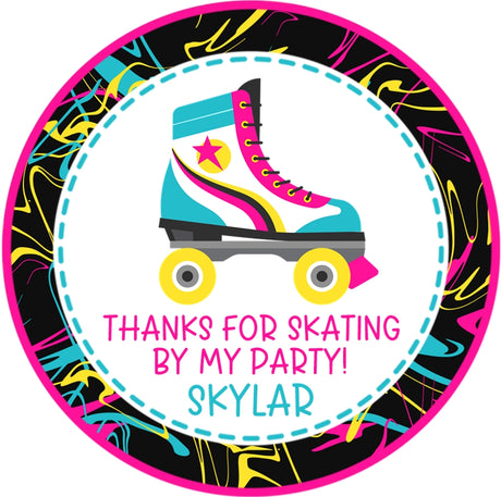 Skating birthday party favor sticker with bright colors