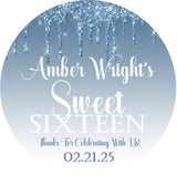 Sky blue sweet 16 birthday party sticker label