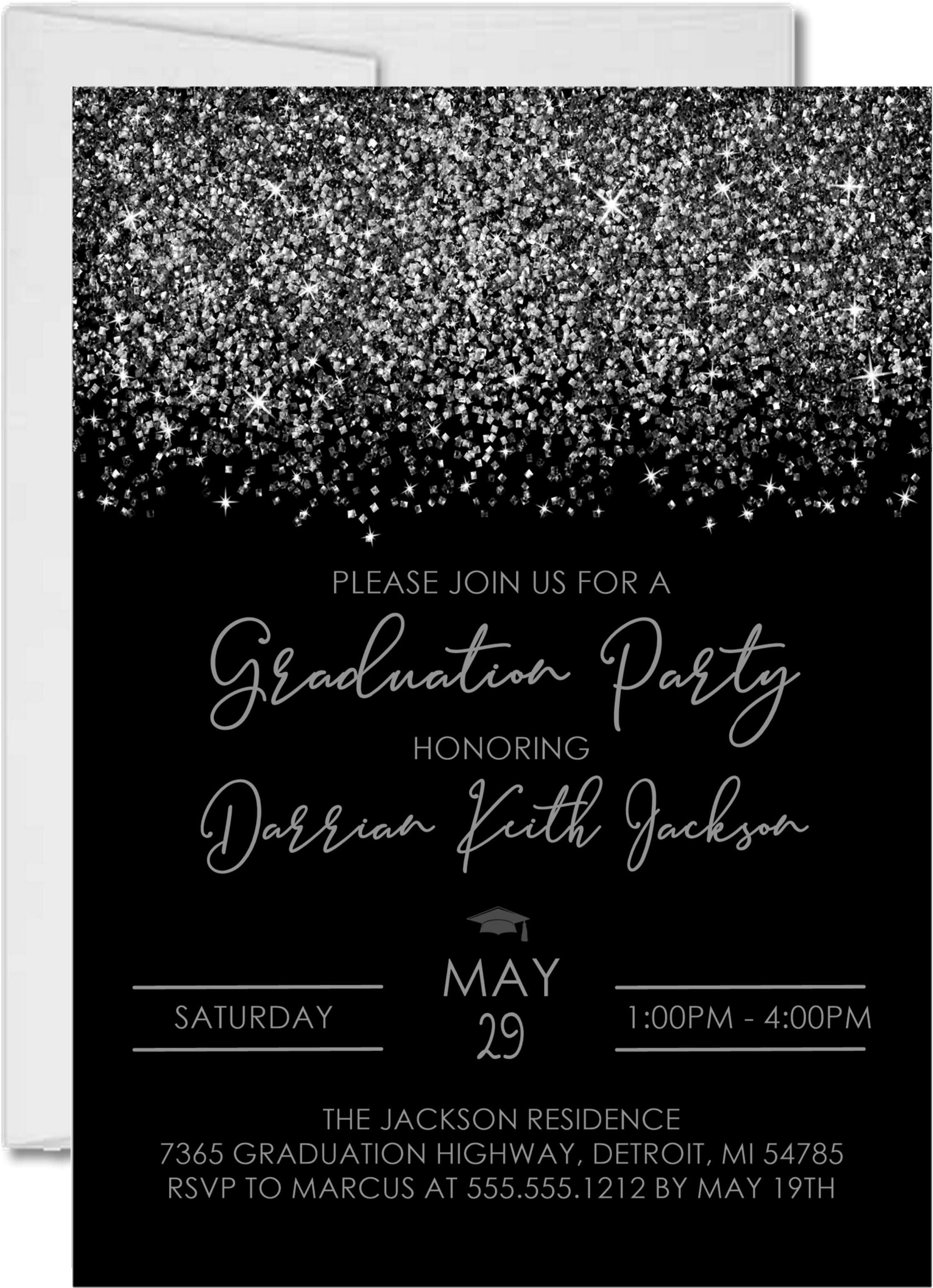 Slate Grey And Black Graduation Party Invitations