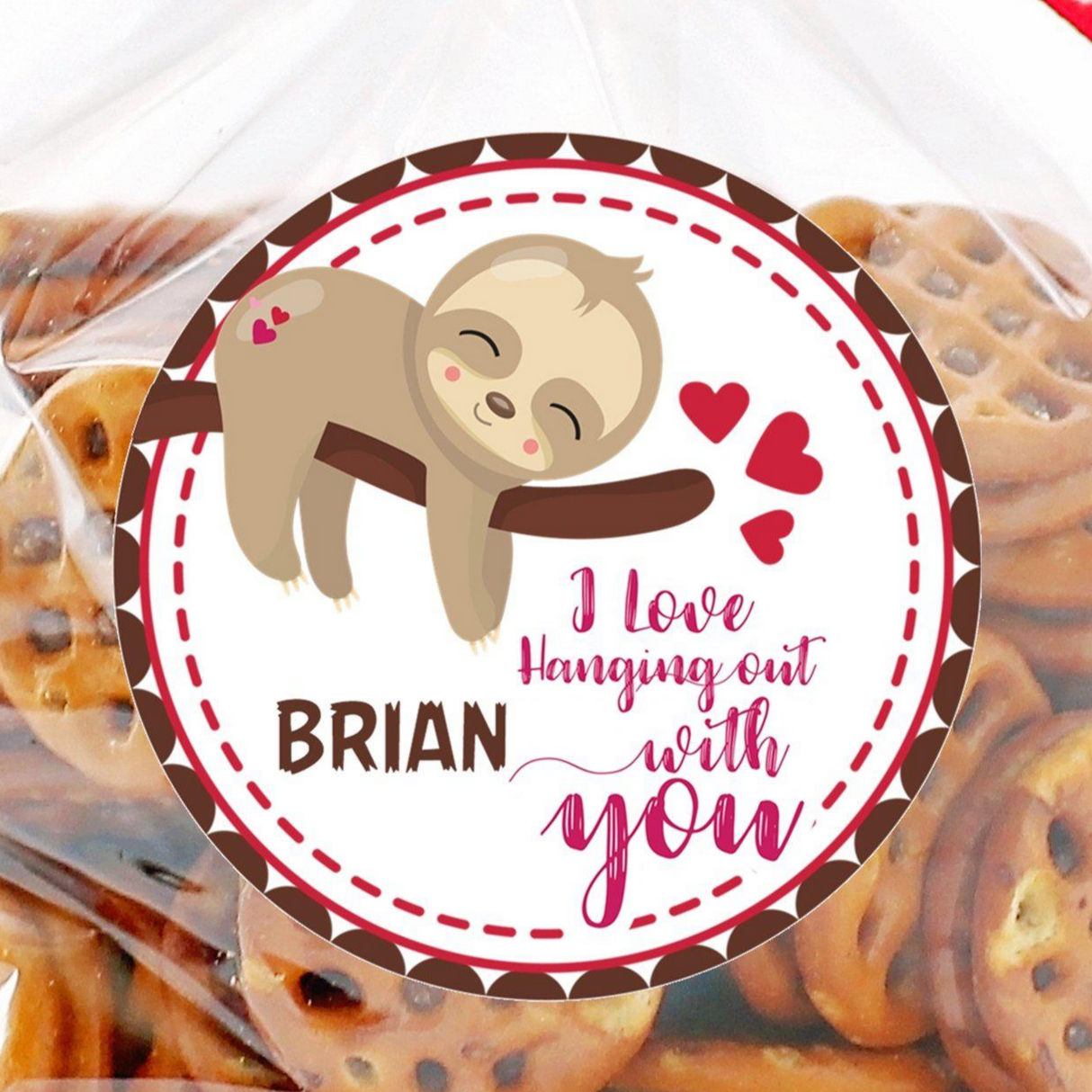 Sloth Valentine sticker personalized with name