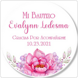 Soft pink flower baptism favor sticker design