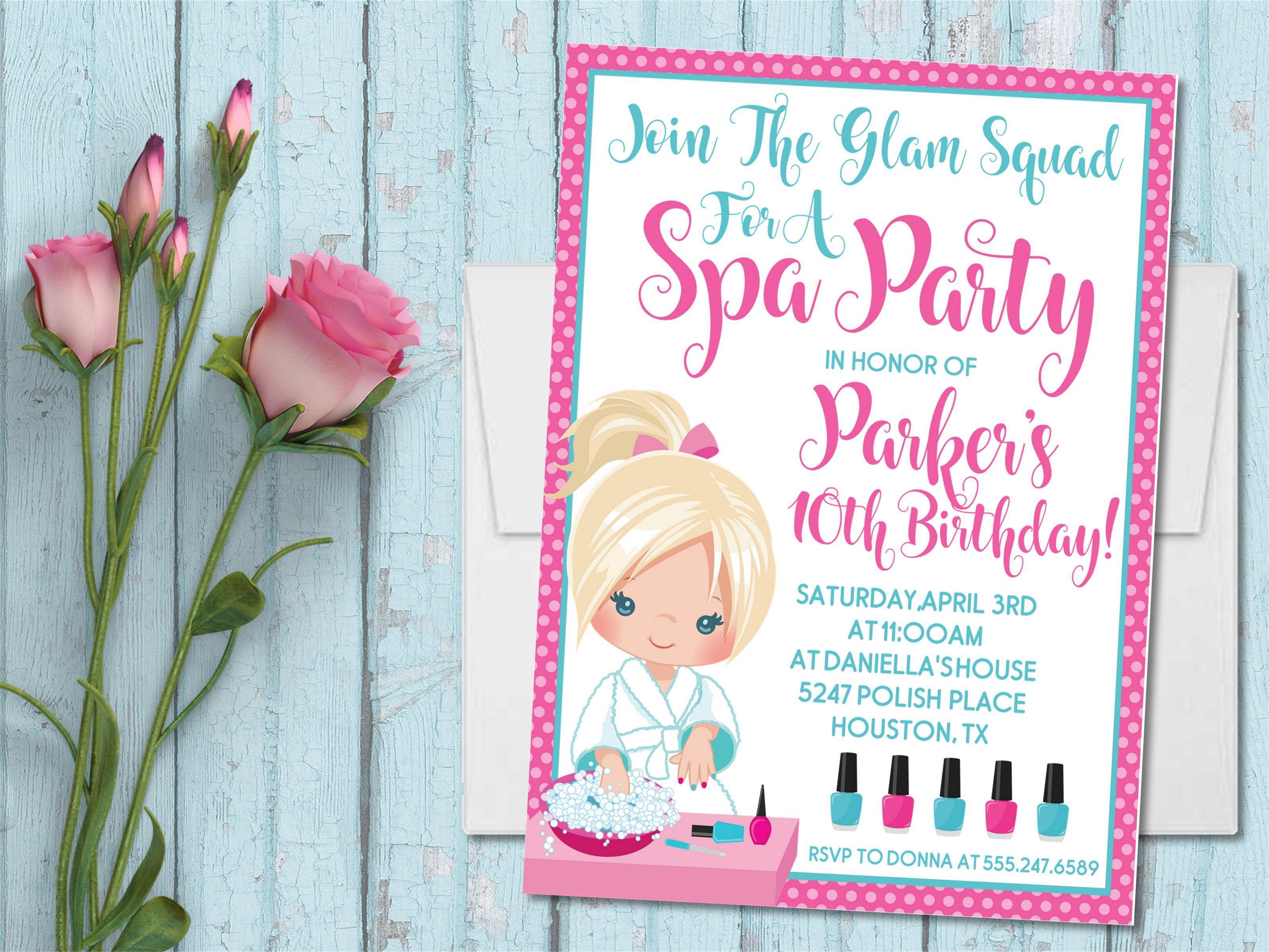 Spa Birthday Party Invitations