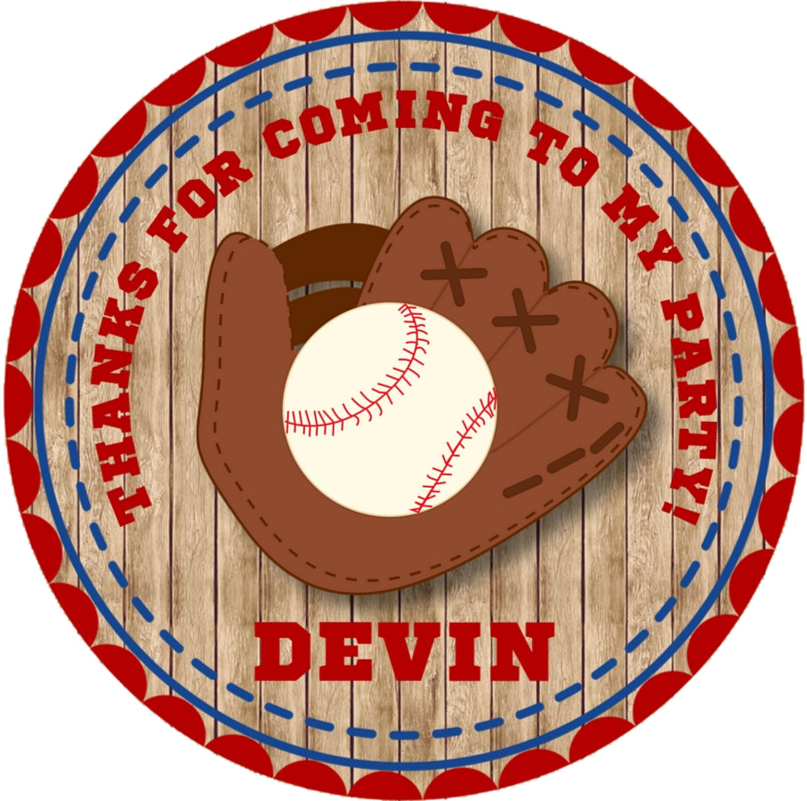 Sports baseball birthday sticker with glove design and custom text