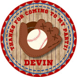 Sports baseball birthday sticker with glove design and custom text
