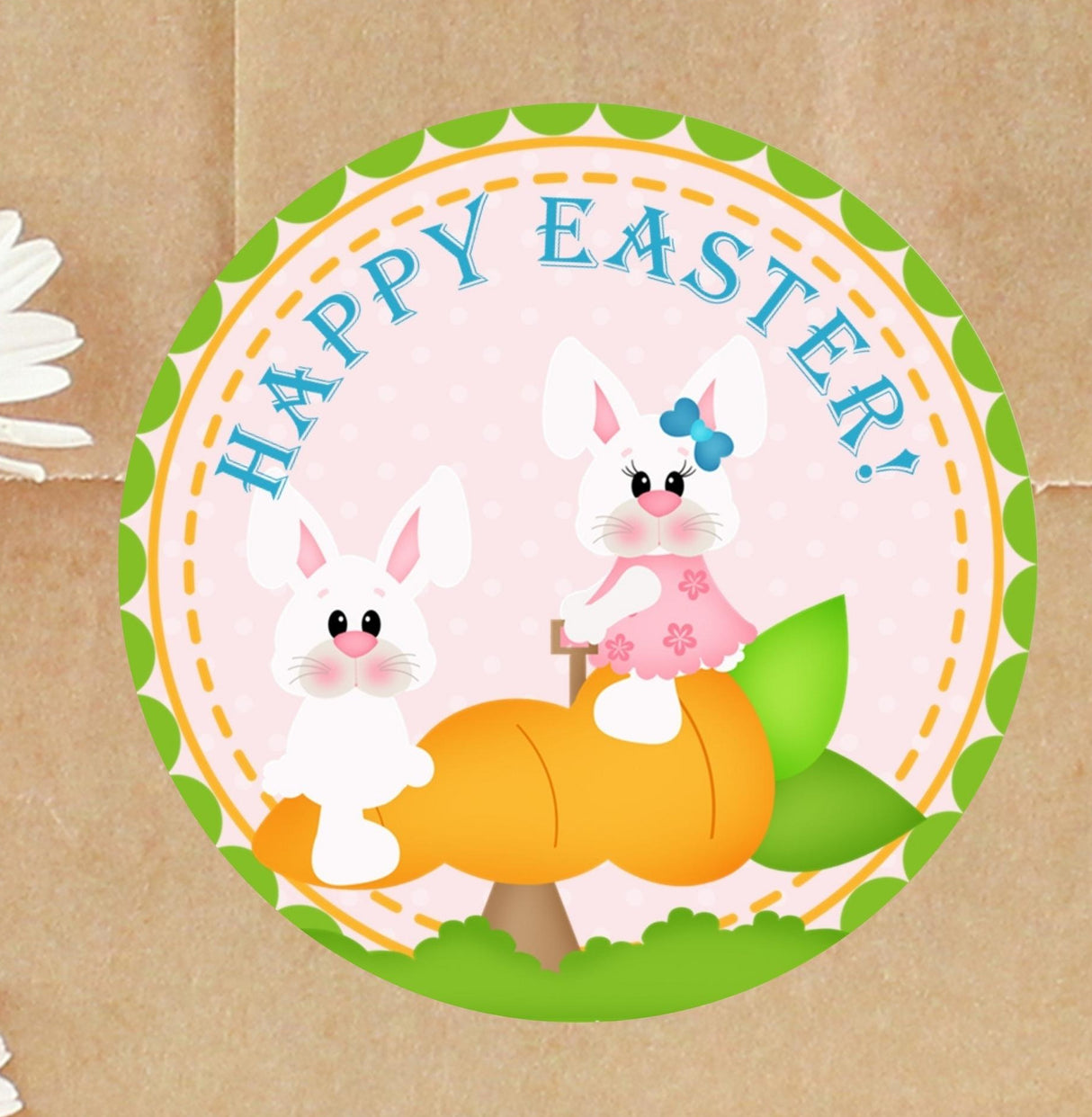 Spring bunny Easter label with carrot