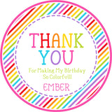 Stripped rainbow birthday sticker favor labels