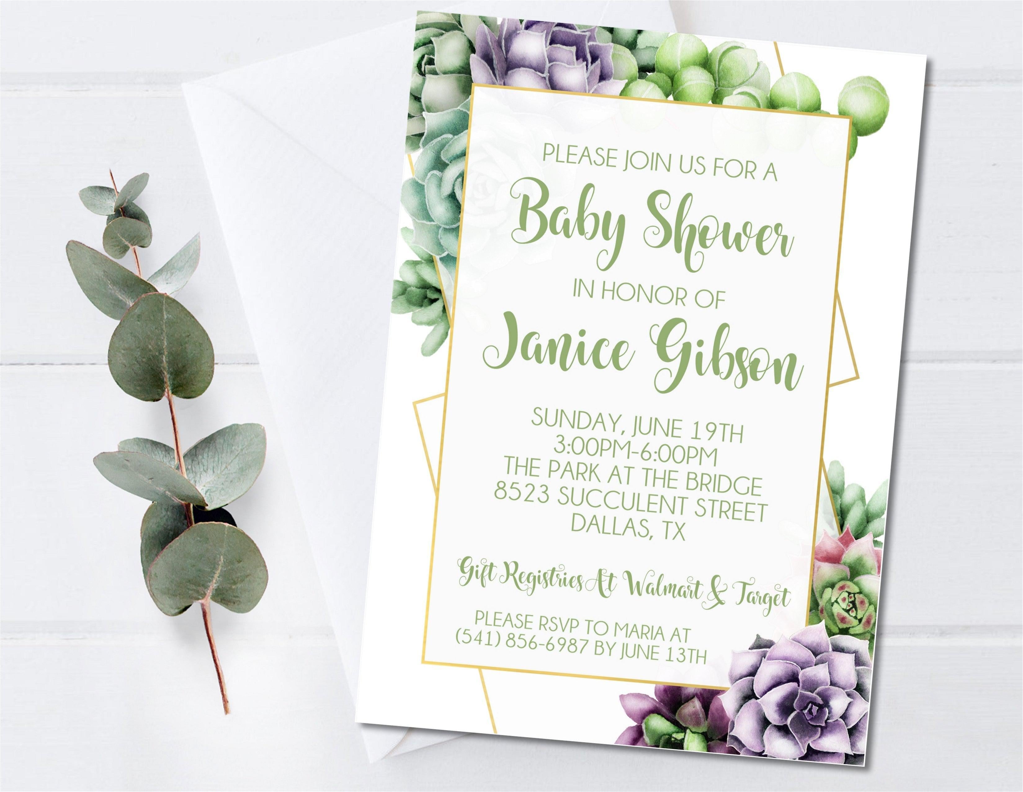 Succulent Baby Shower Invitations