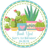 Succulent party sticker with cactus theme and personalized name
