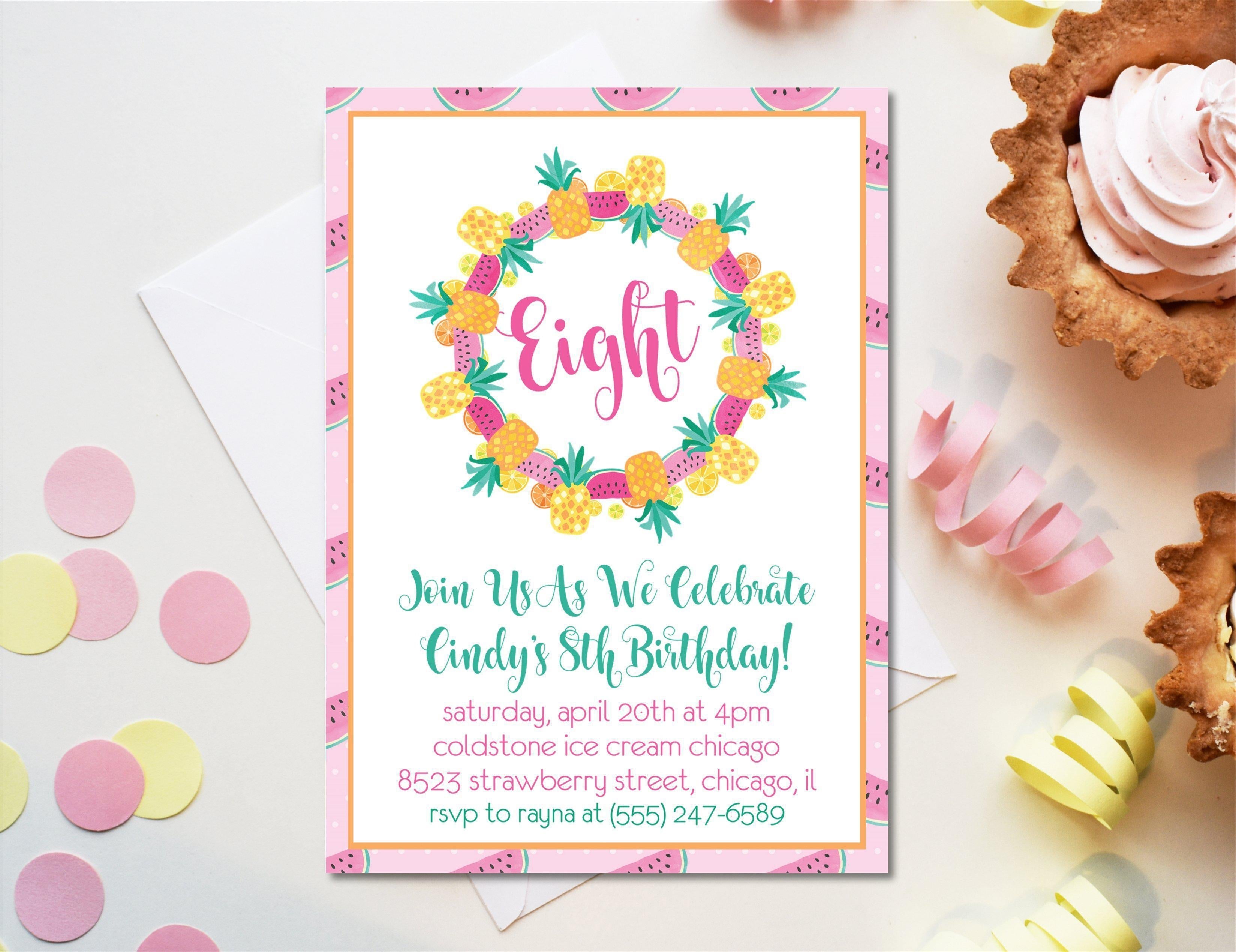 Summer Fruit Birthday Party Invitations