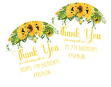 Sunflower birthday sticker with personalized thank-you message