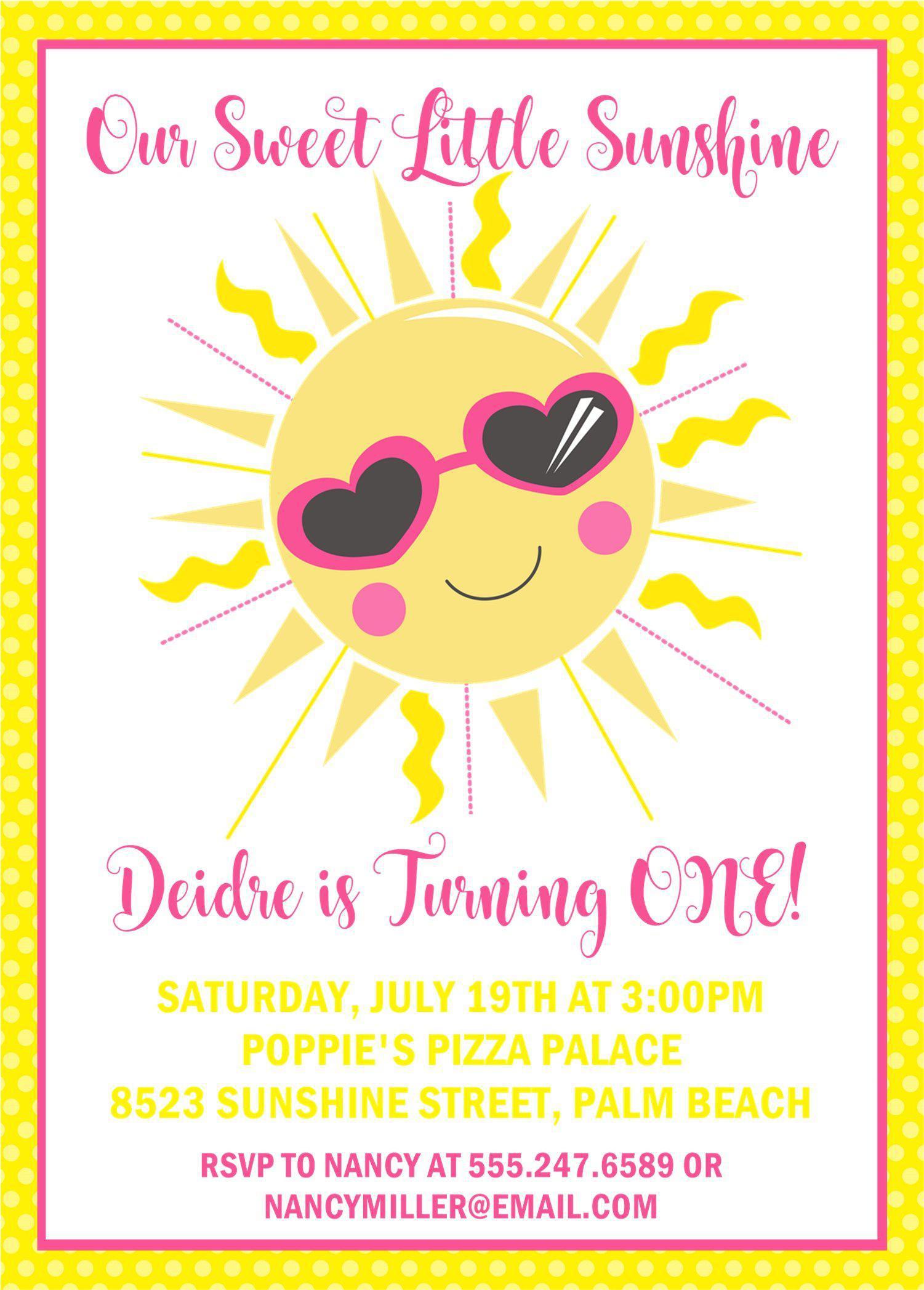 Sunshine 1st Birthday Party Invitations