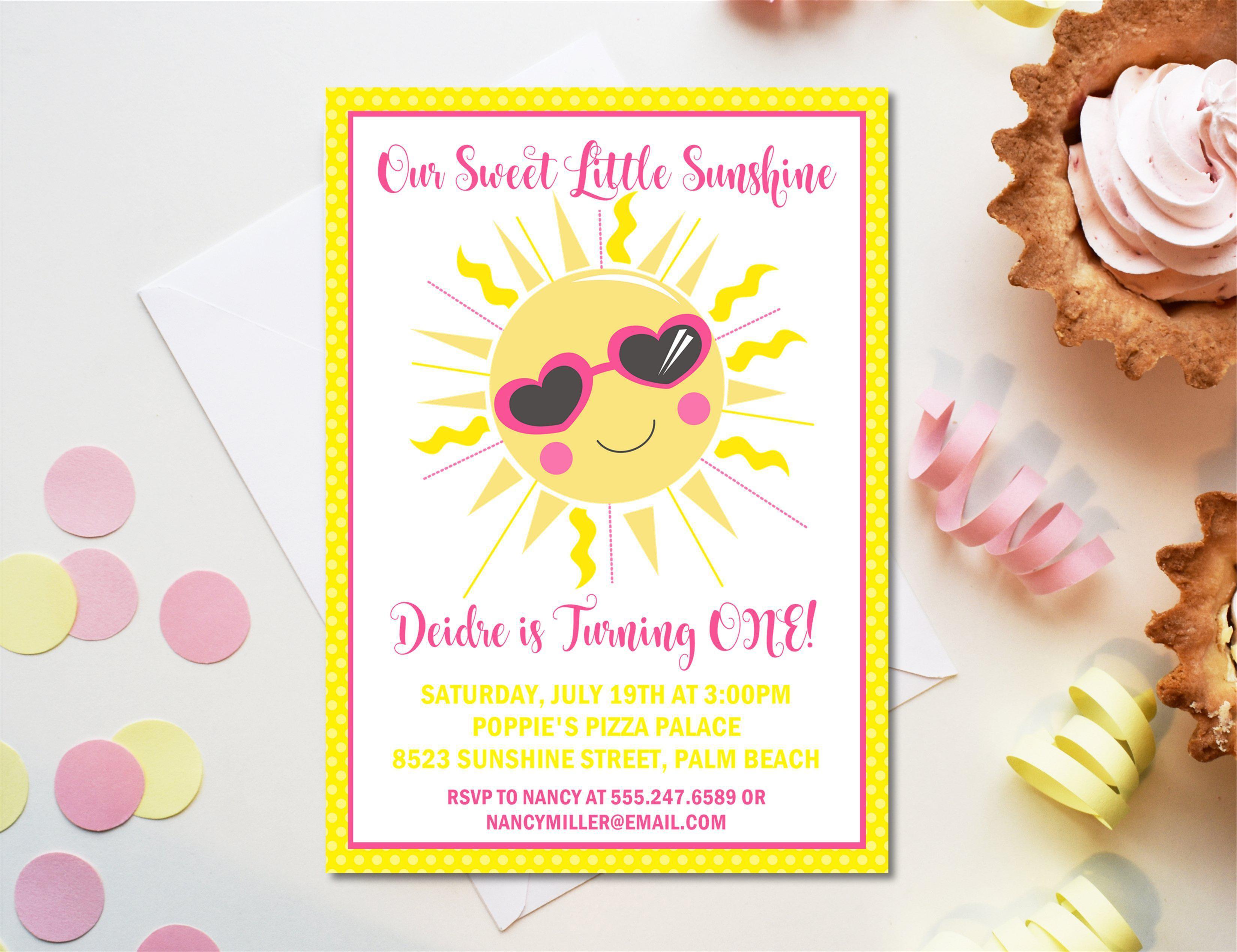 Sunshine 1st Birthday Party Invitations