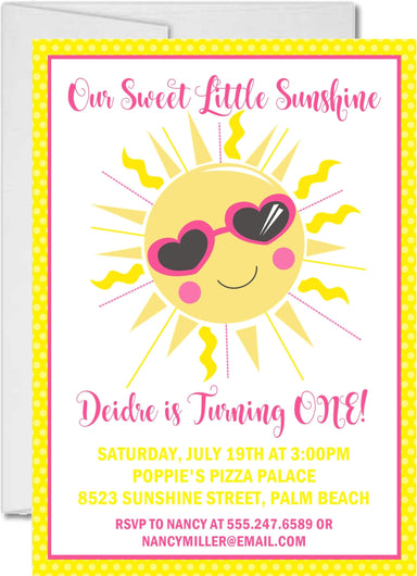 Sunshine 1st Birthday Party Invitations