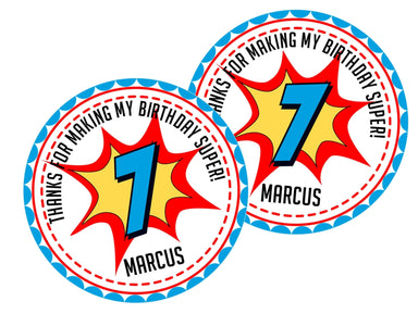 Superhero Birthday Party Stickers