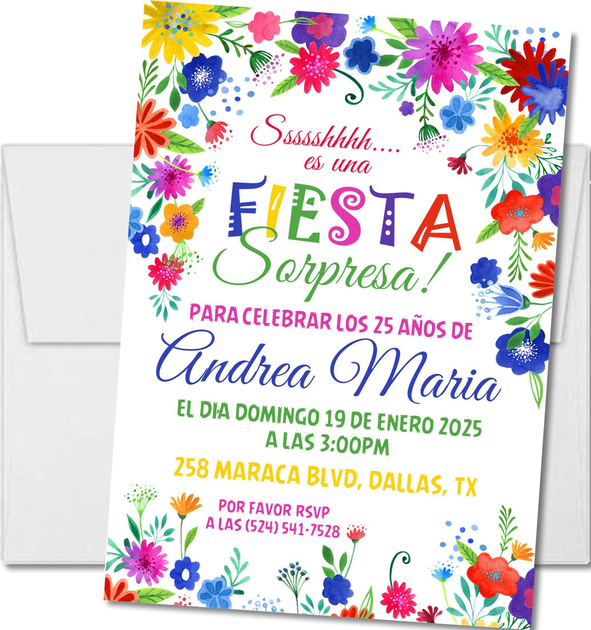 Surprise Spanish Fiesta Birthday Party Invitations