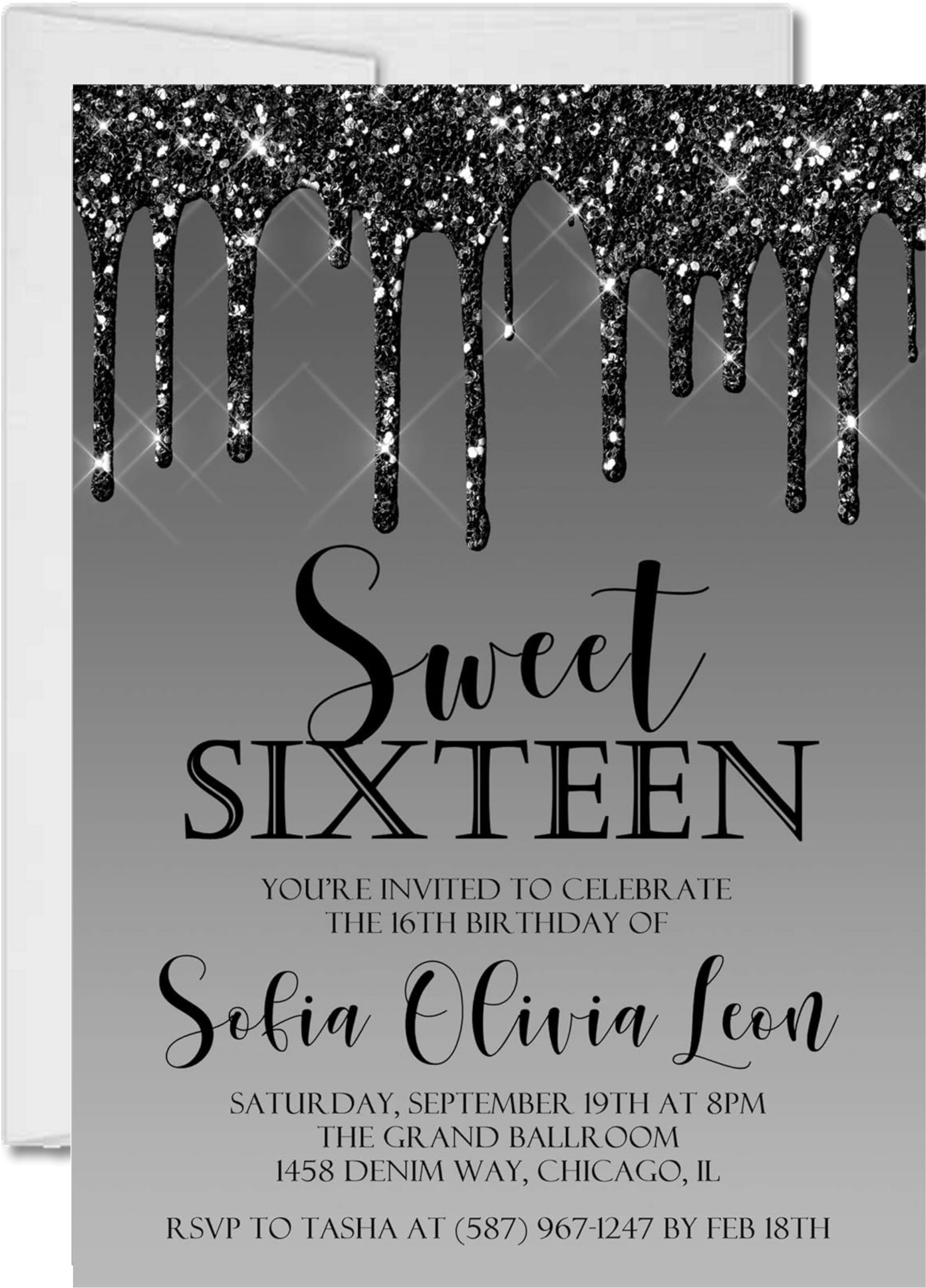 Black Sweet 16 Party Invitations