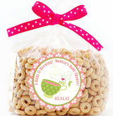 Tea party favor sticker for pink baby shower theme