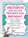 girls pink aqua bowling birthday party invitations bowling pin design