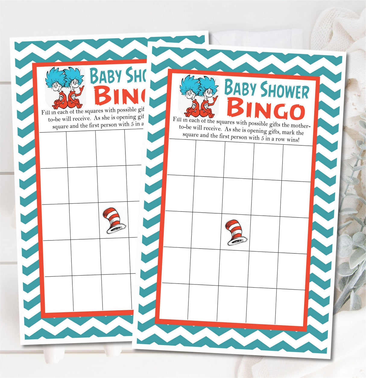 Thing 1 Thing 2 twins baby shower bingo printable