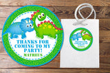 Toddler dinosaur sticker in blue and green for birthday treat bags