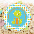 Toddler dinosaur sticker with green dino and colorful polka dots