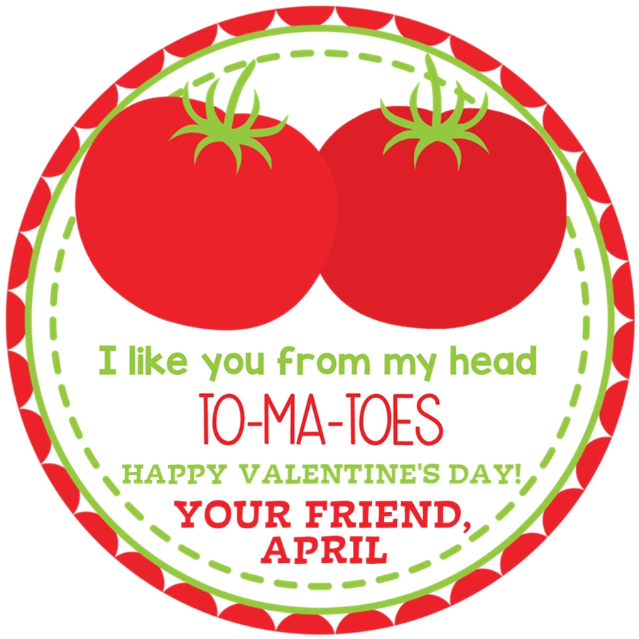 Tomato pun Valentine sticker with two red tomatoes