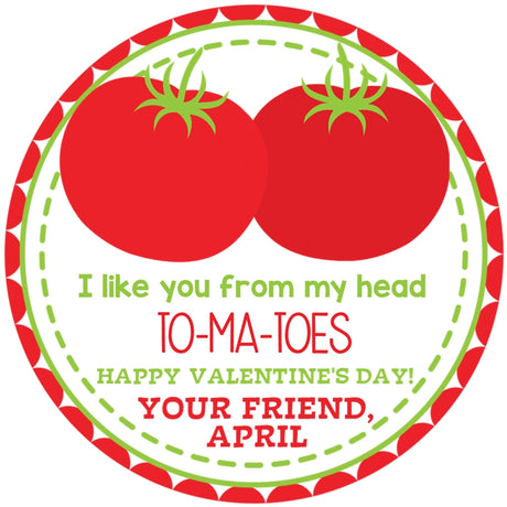 Tomato pun Valentine sticker with two red tomatoes