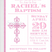Traditional pink baptism invitation with ornamental cross
