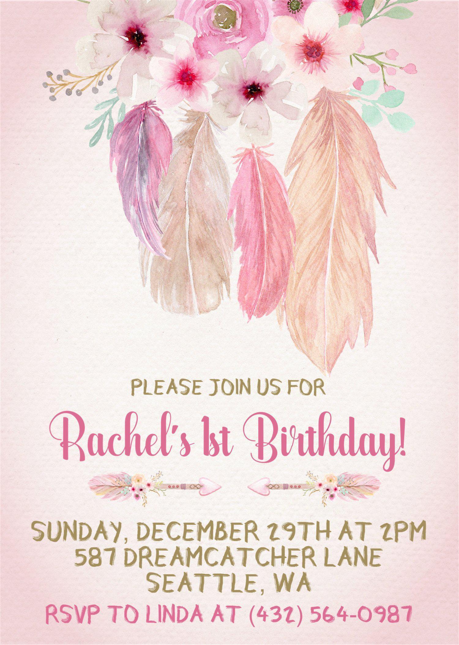 Tribal Dreamcatcher 1st Birthday Party Invitations