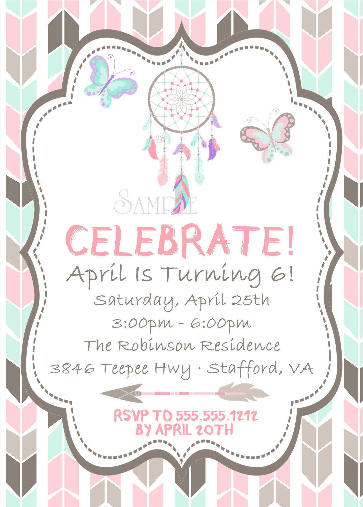 Tribal Dreamcatcher Birthday Party Invitations