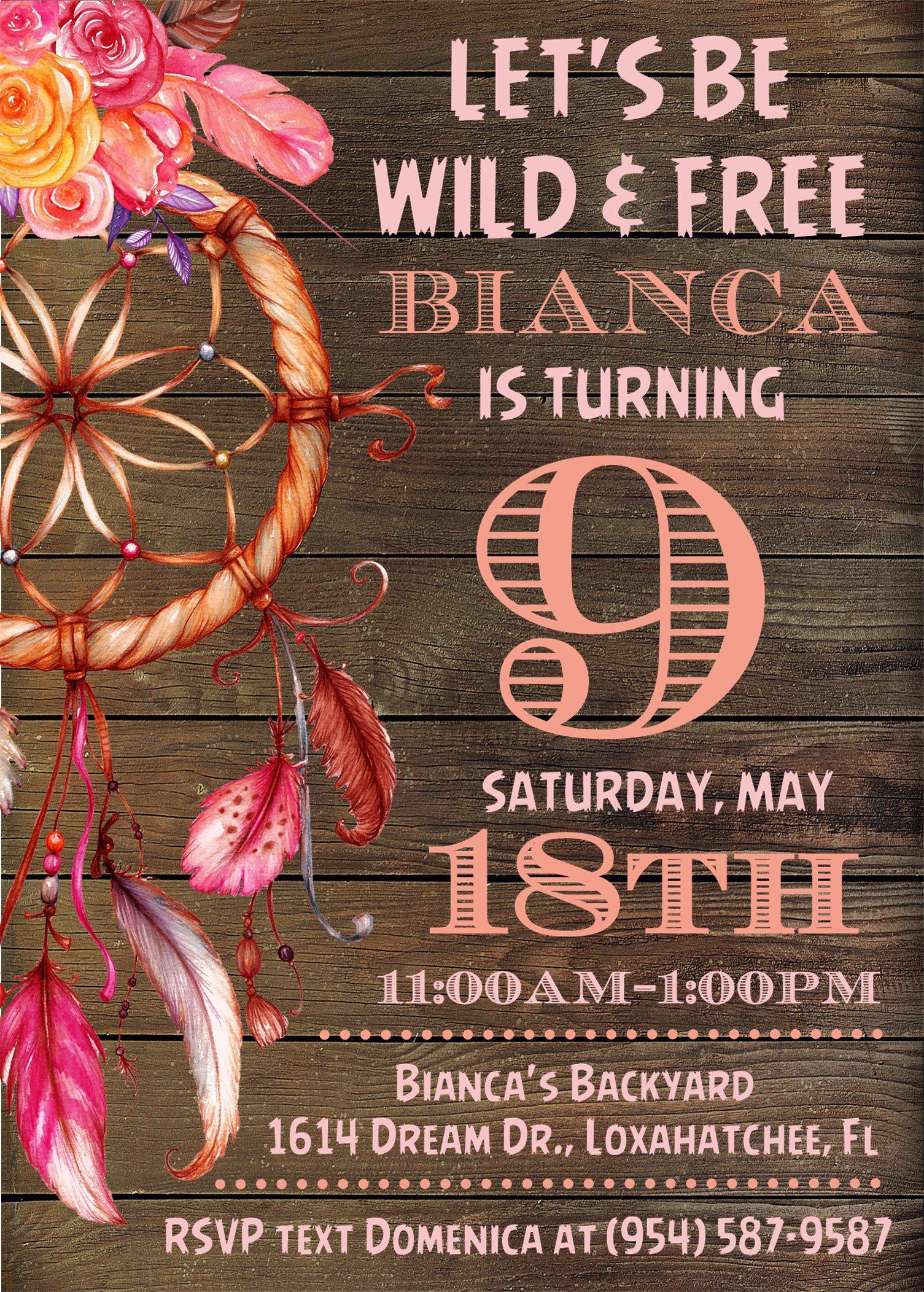 Tribal Feather Dreamcatcher Birthday Party Invitations