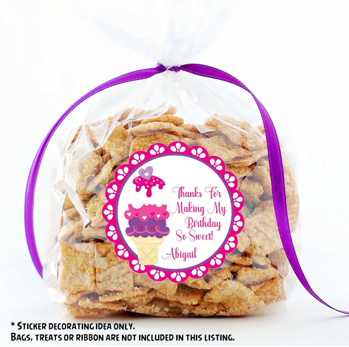 Triple scoop ice cream themed sticker for girls’ birthday party favors