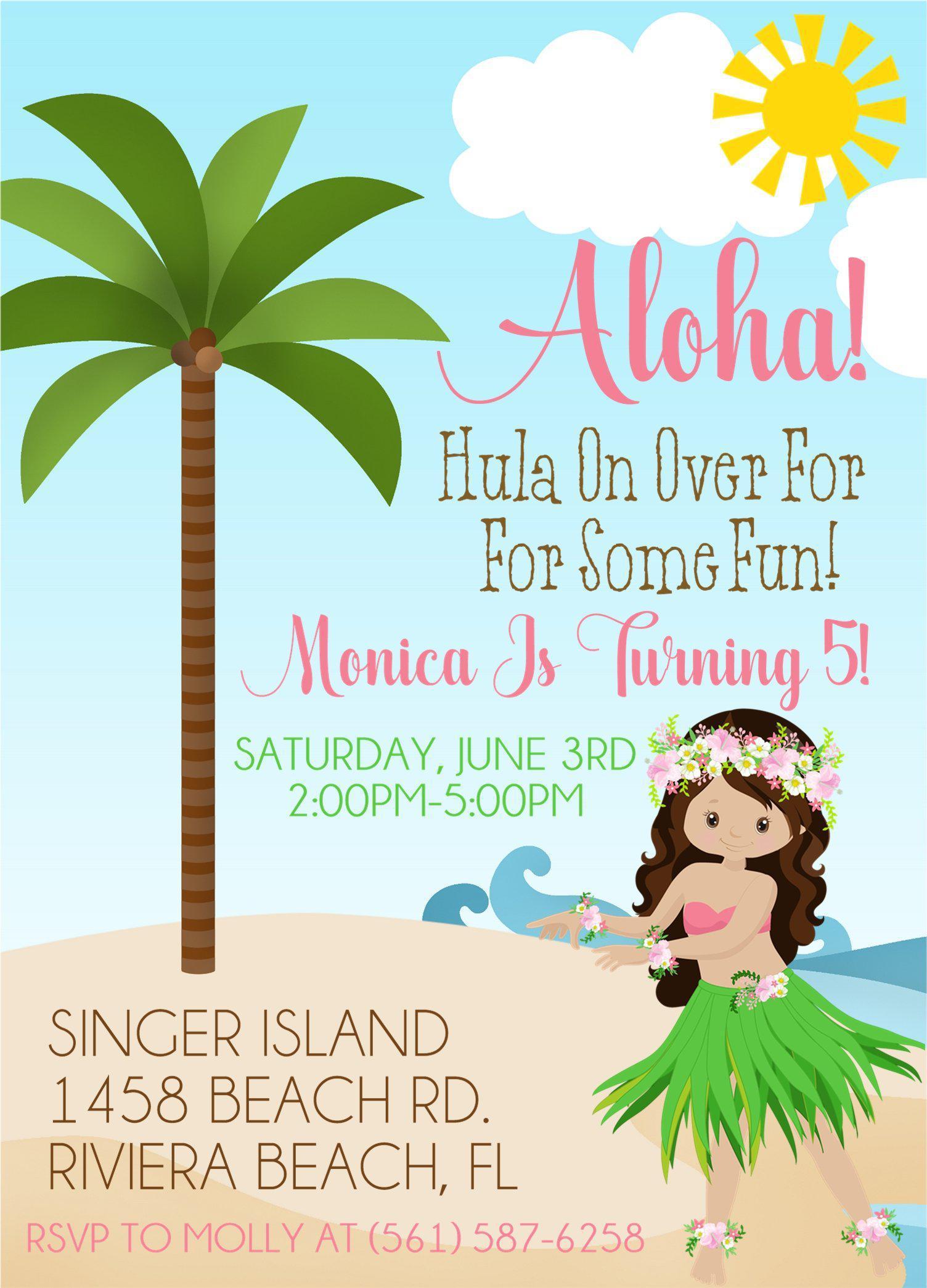 Tropical Hawaiian Luau Birthday Party Invitations