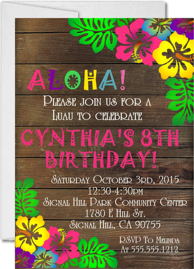 Tropical Luau Birthday Party Invitations