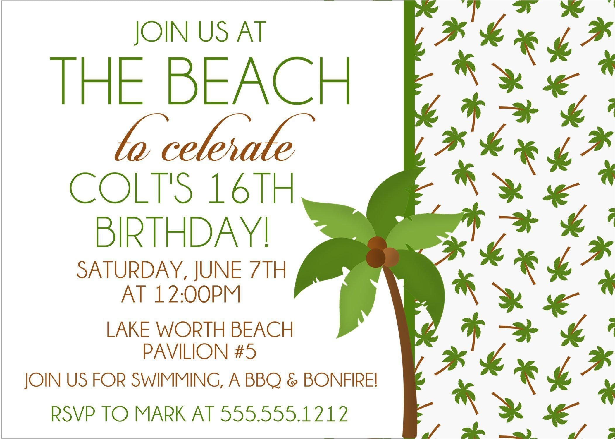 Tropical Palm Tree Birthday Party Invitations