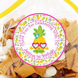 Tropical aloha pineapple birthday sticker with heart sunglasses