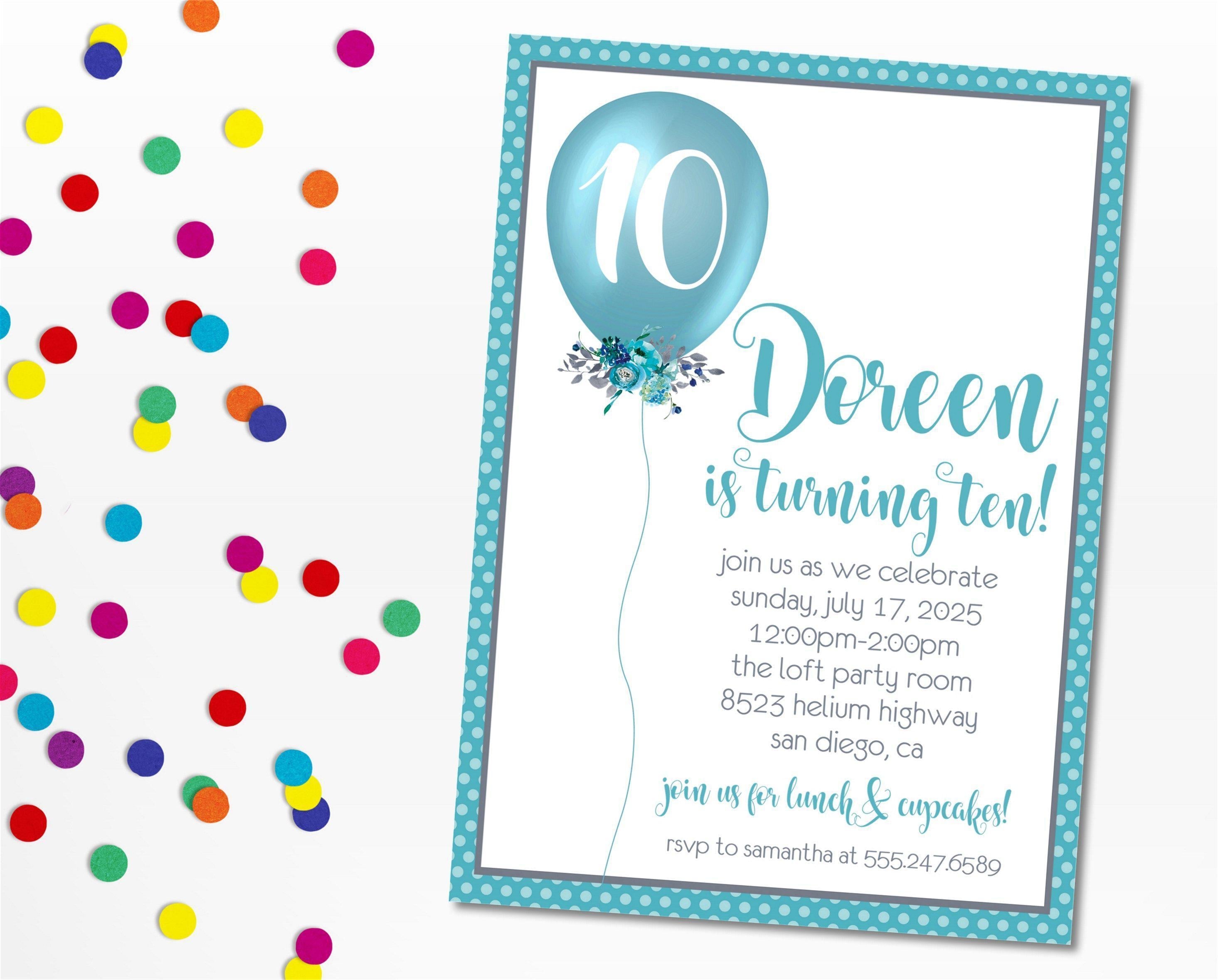 Turquoise Balloon Birthday Party Invitations