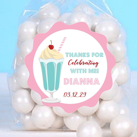 Turquoise 1950s milkshake sticker with whipped cream and cherry