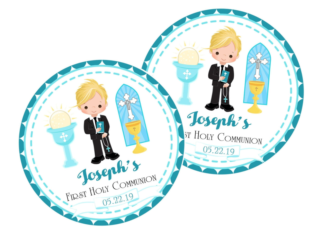 Turquoise Boys First Communion Stickers