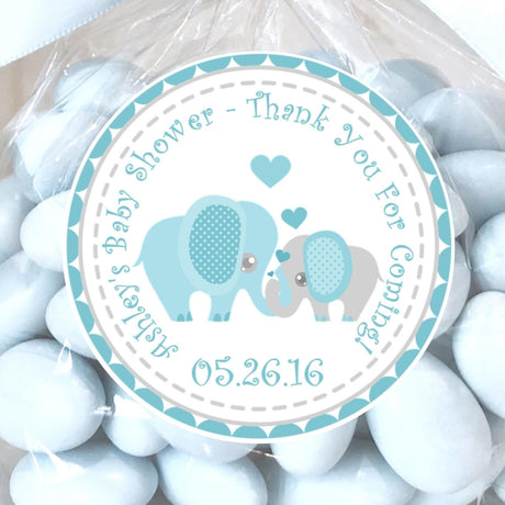 Turquoise elephant baby shower stickers – mommy and baby design