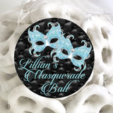 Turquoise masquerade ball party favor sticker