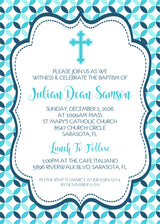 Turquoise religious invitation for baptism christening or confirmation