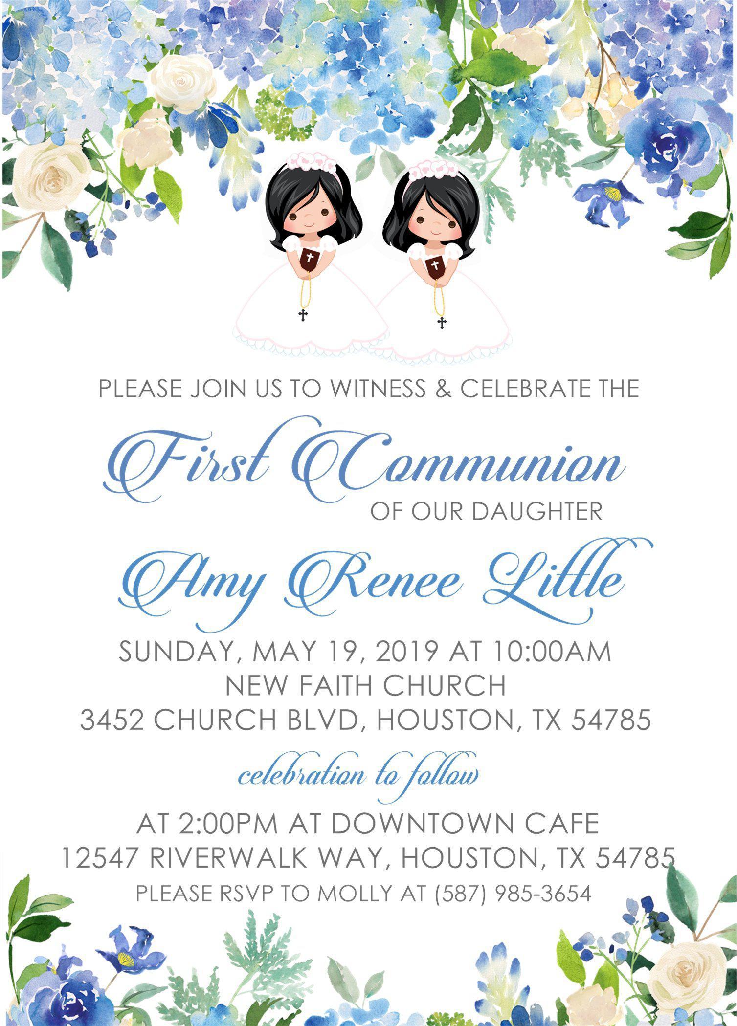 Twin Girls First Communion Invitations