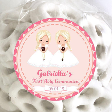 Twin girls First Holy Communion stickers pink
