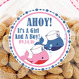 Twin whale baby shower stickers boy and girl