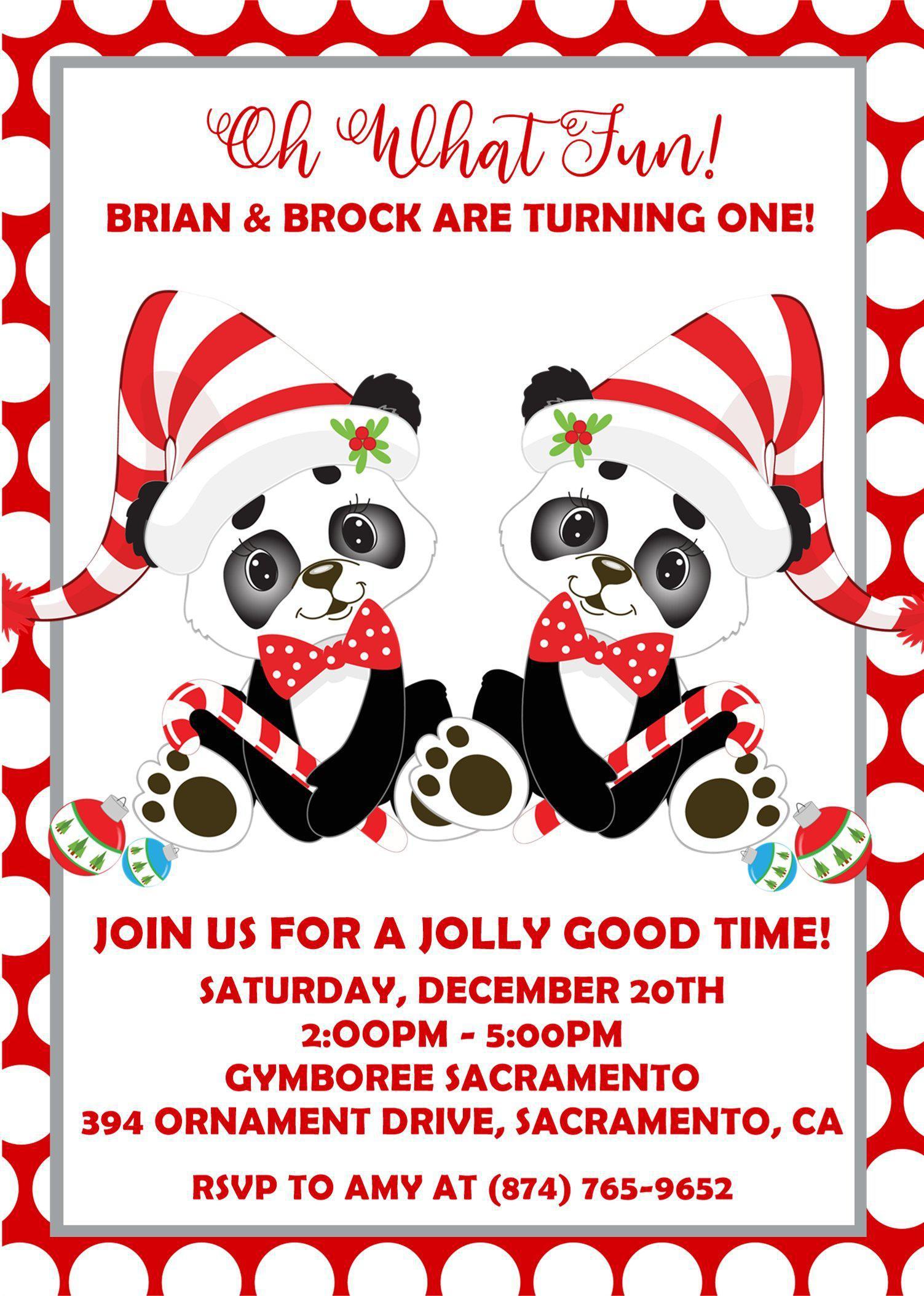 Twins Christmas 1st Birthday Party Invitations