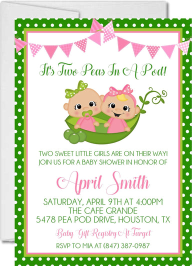 Twins Two Peas In A Pod Baby Shower Invitations