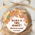 Two Groovy 2nd Birthday Sticker with retro flowers and brown lettering